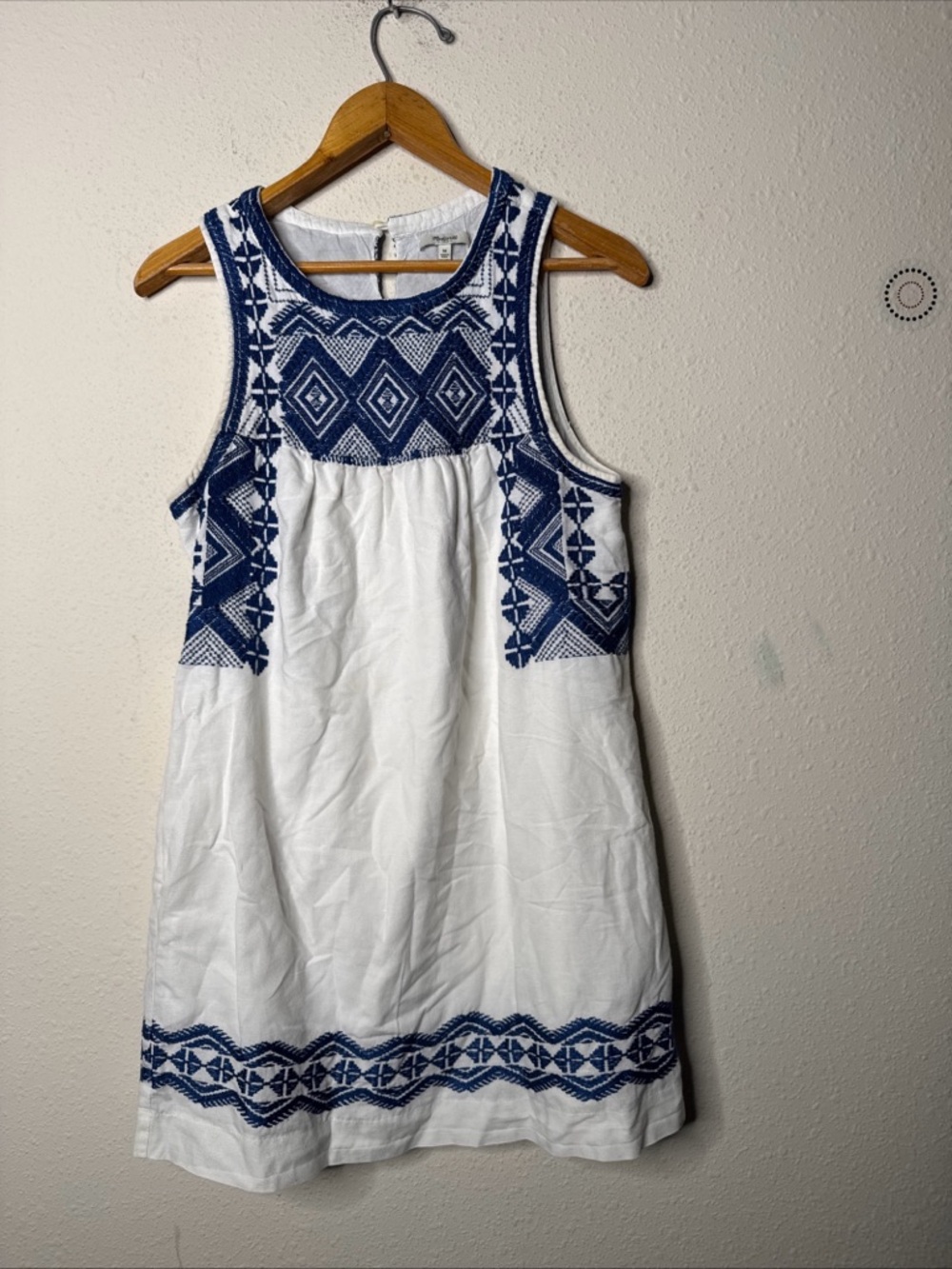 Madewell Blue & White Embroidered  Dress w Pockets Cotton Lined Medium C5813 - Picture 3 of 8